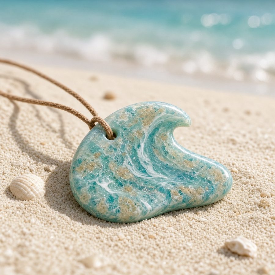 Bay Edition pendant in marbled aqua recycled plastic on a cotton cord (concept image)