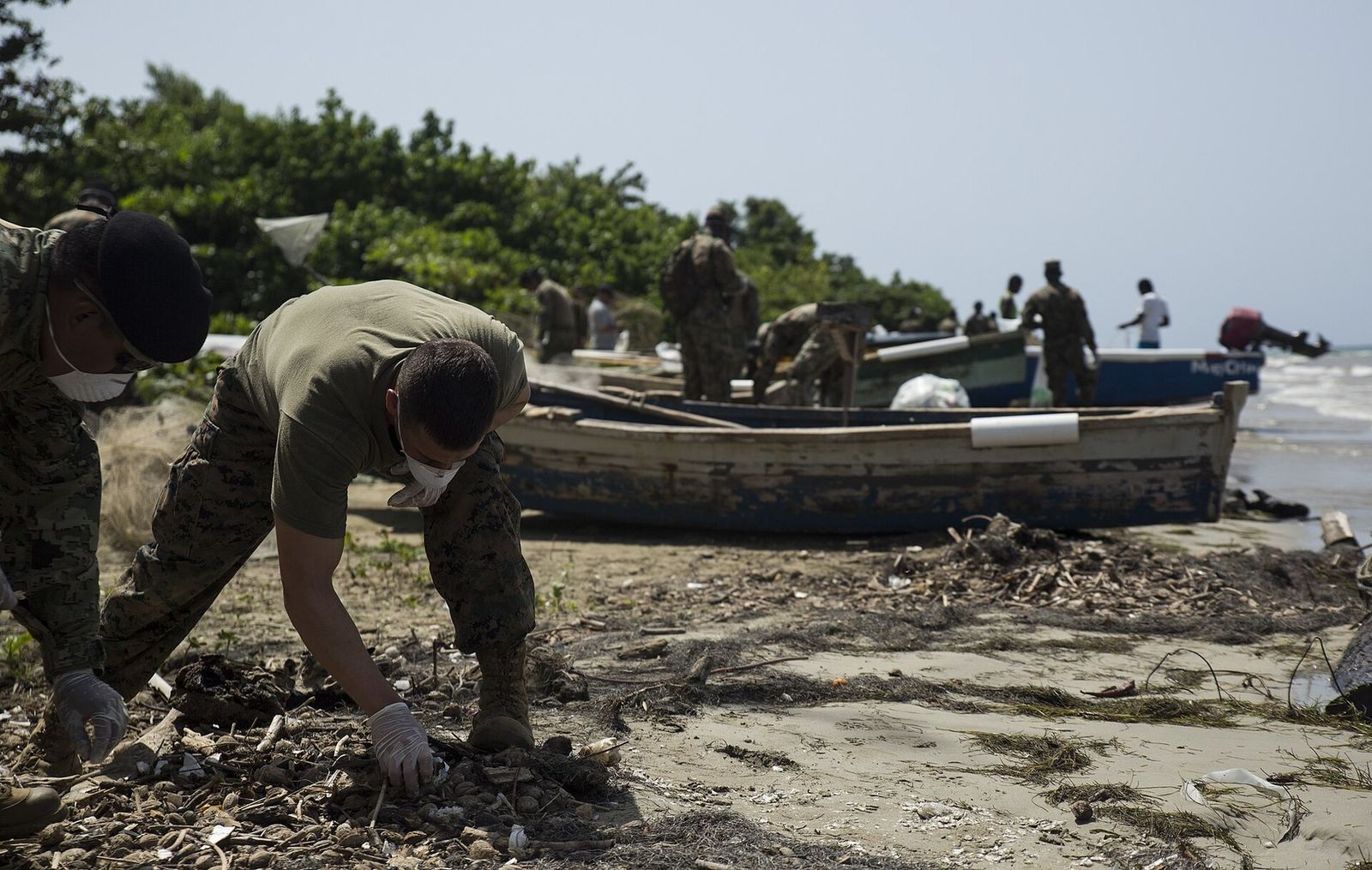 Coastal cleanup volunteers near Kingston, Jamaica